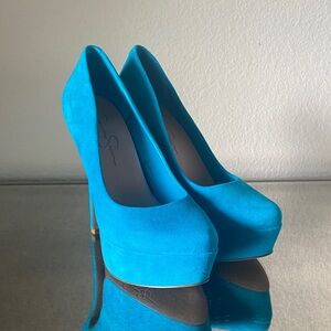 Bright Teal Platform High Heels - Women's Pumps